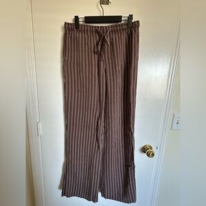 Zara Brown Striped Drawstring Pants with White Stripes